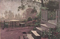 Porch Overlooking a Garden and Cats